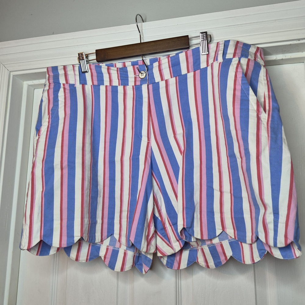 crown & ivy Pink, Blue & White Striped Scallop Hem High-Waist Shorts Size 18w